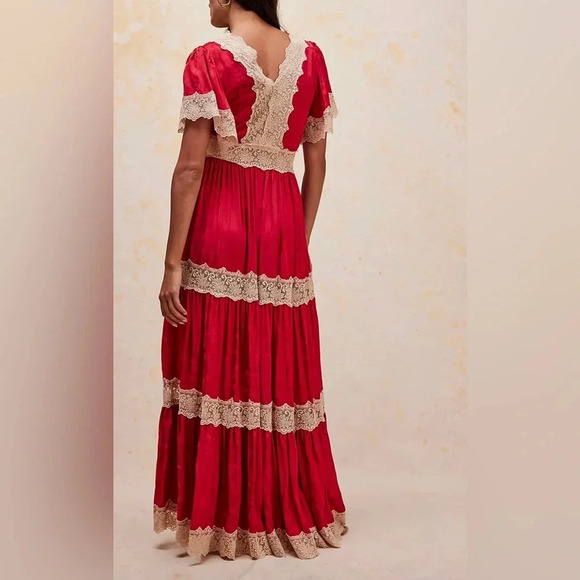 SPELL Ocean Gown Red Rouge Lace Jacquard Satin Dress Medium $379 - Picture 2 of 11